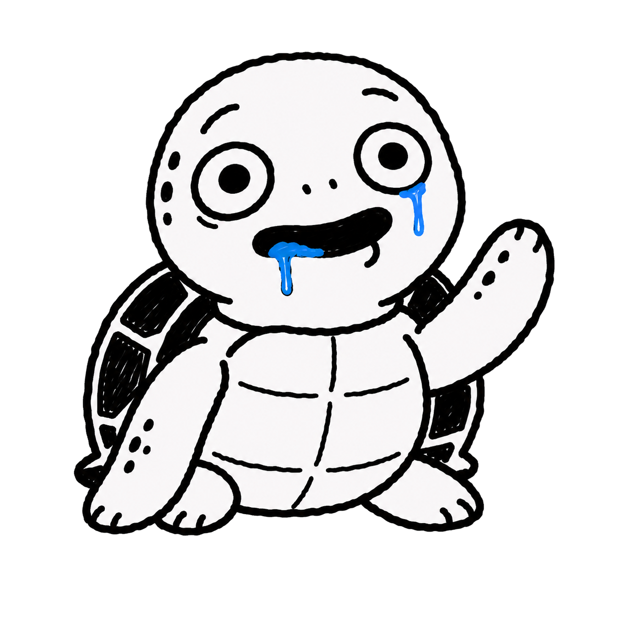 Frank Retard, a goofy hand-drawn turtle with blue drool